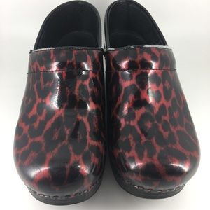 Dansko Black and Red Leopard Nursing Clogs
